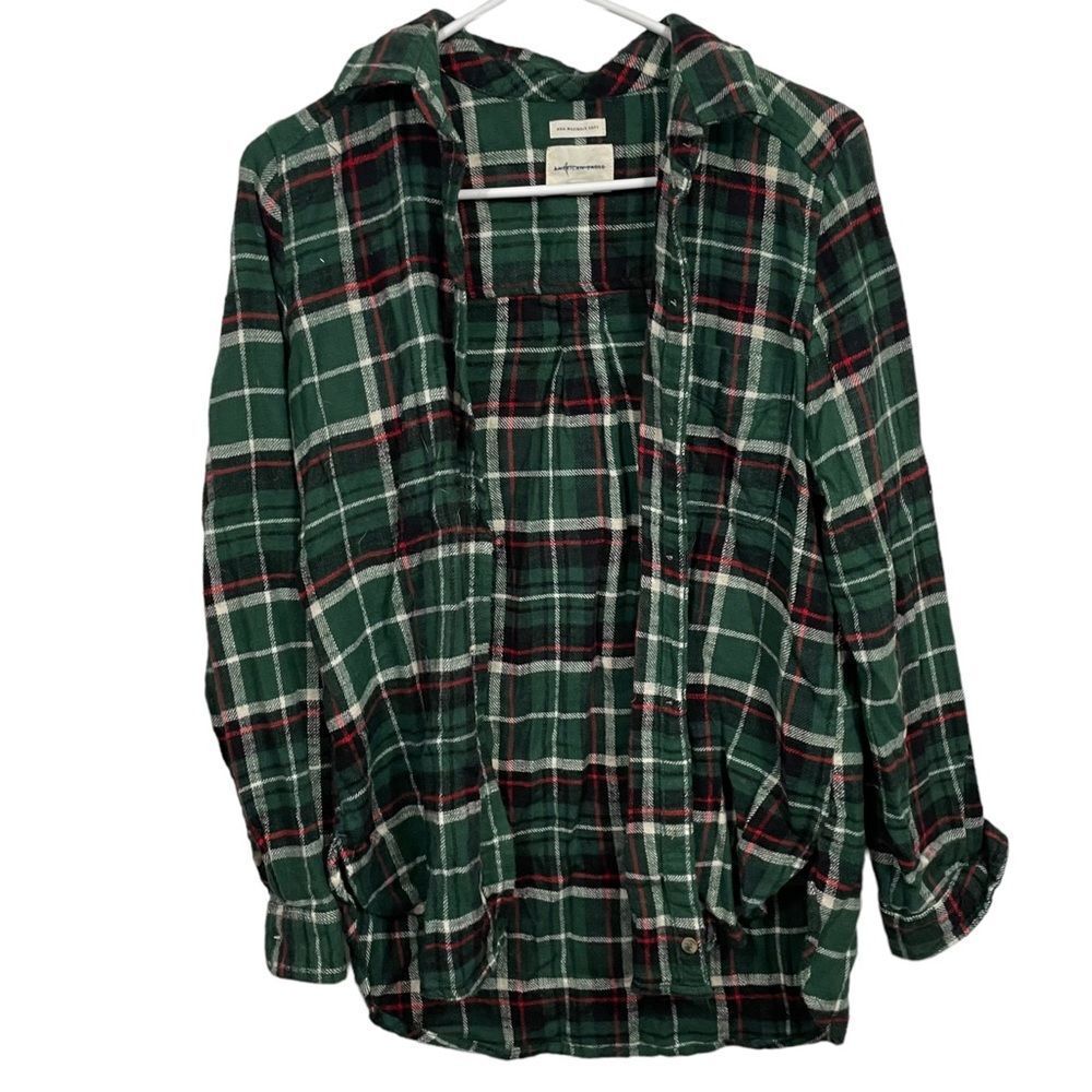 American Eagle Green Plaid Oversized Button Up Shirt